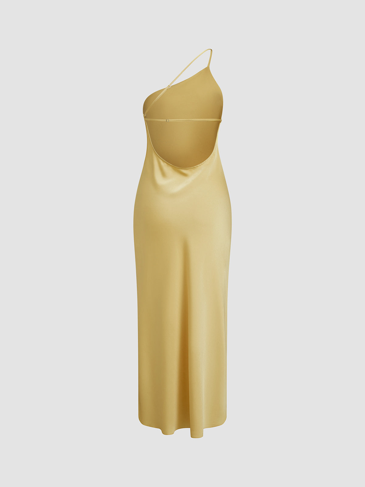 Women’s One Shoulder Satin Maxi Dress with Side Slit