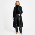 Women’s Long Check Coat – Tailored Button Front Overcoat