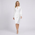 Women Midi Dress Long Sleeve Ruched Waist Occasion Workwear
