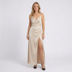 Women Cowl Neck Satin Maxi Dress - Sleeveless Occasion Dress