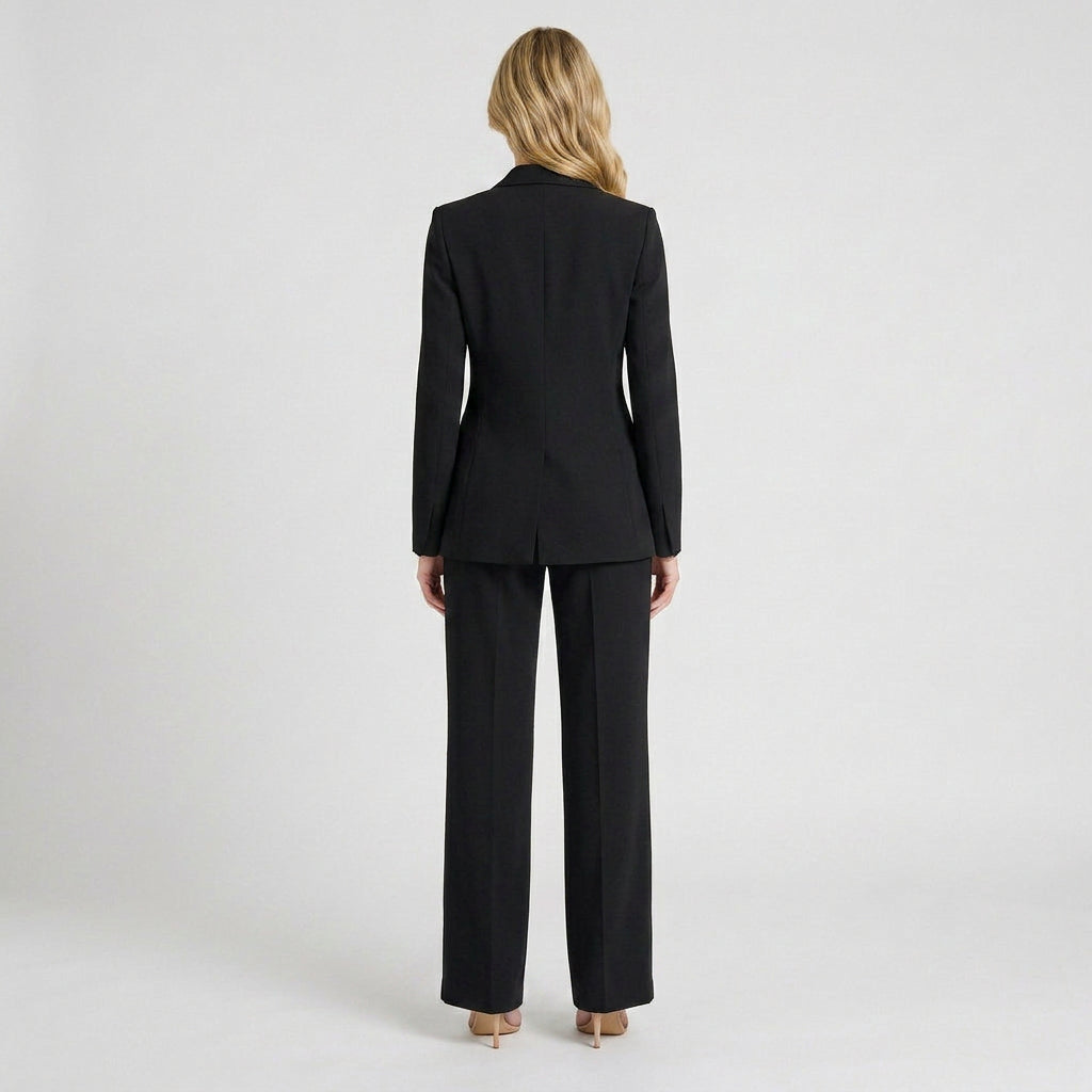 Women Two Piece Tailored Suit Set Blazer and Straight Leg Trousers Office Workwear