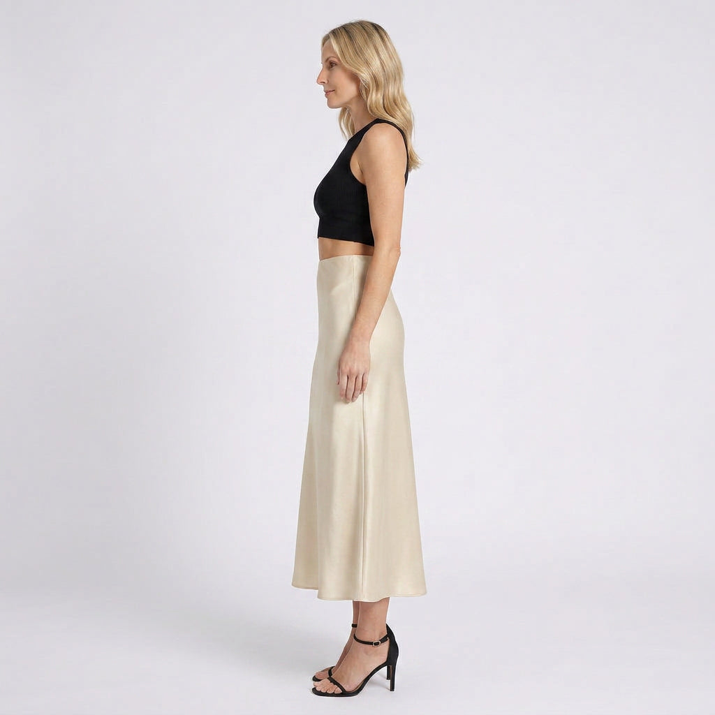 Women Satin Midi Skirt High Waist Casual Occasion Everyday