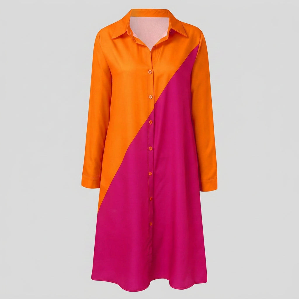 Women’s Collared Midi Dress Relaxed Fit Pocket Detail