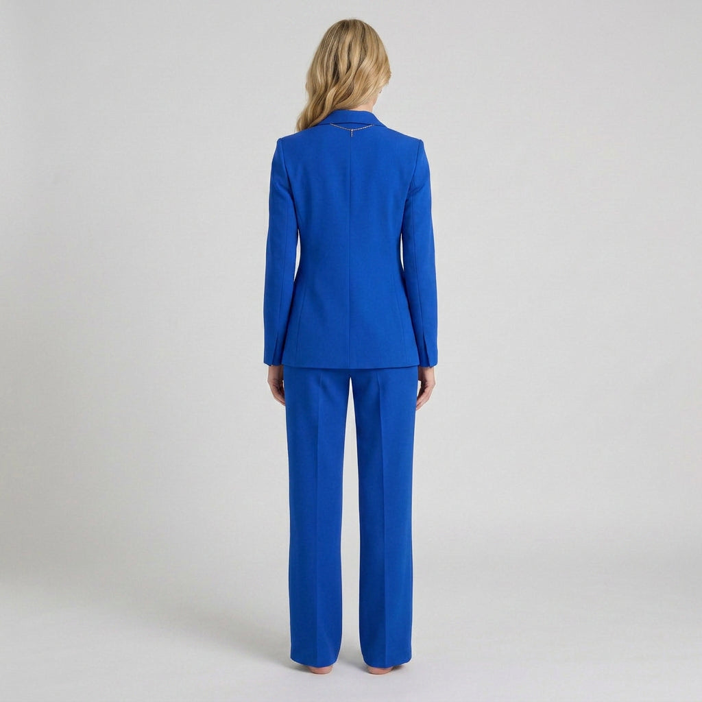 Women Two Piece Tailored Suit Set Blazer and Straight Leg Trousers Office Workwear