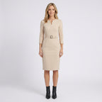 Women Midi Dress Belted Tailored Office Workwear