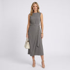 Women Midi Dress Sleeveless Draped Waist Occasion Workwear