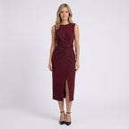 Women Midi Dress Sleeveless Draped Waist Occasion Workwear