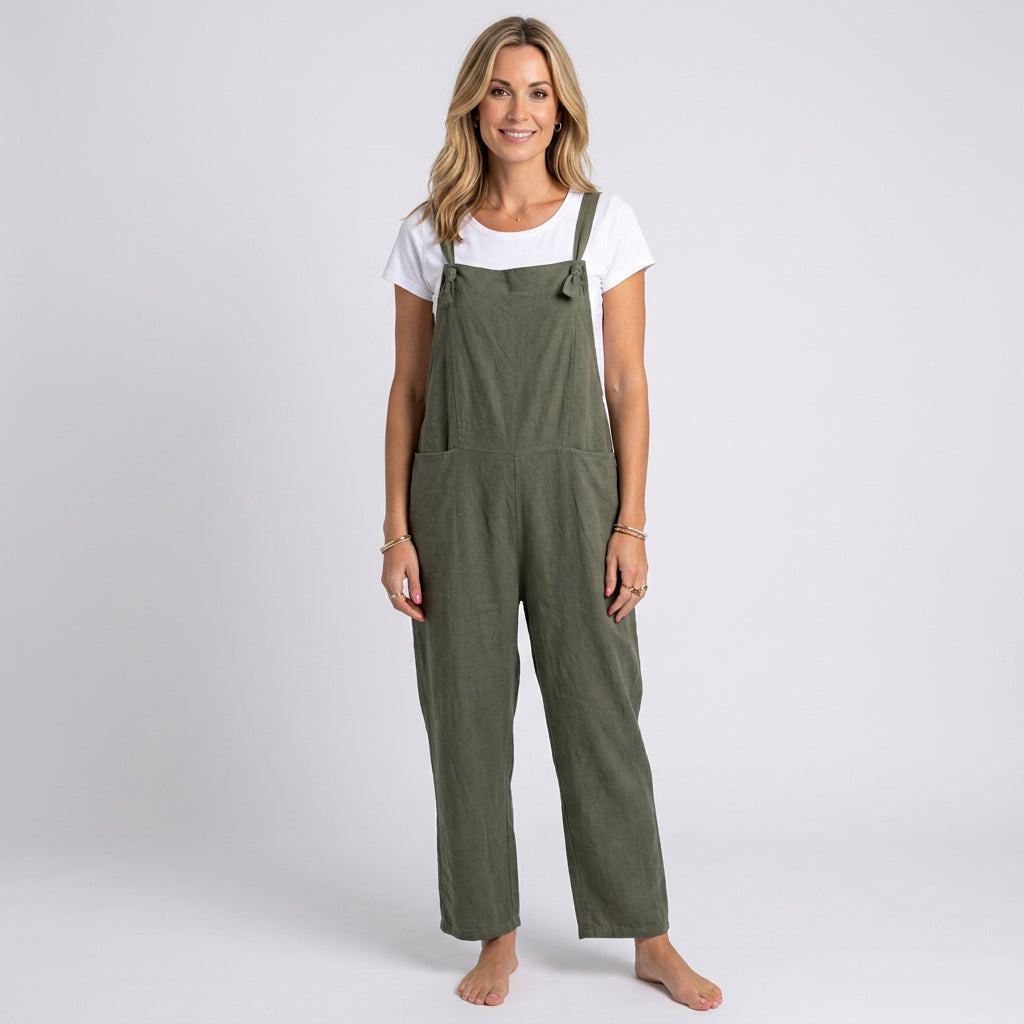 Women’s Linen Overall Jumpsuit with Wide Leg