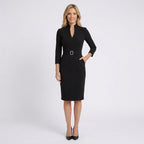 Women Midi Dress Belted Tailored Office Workwear