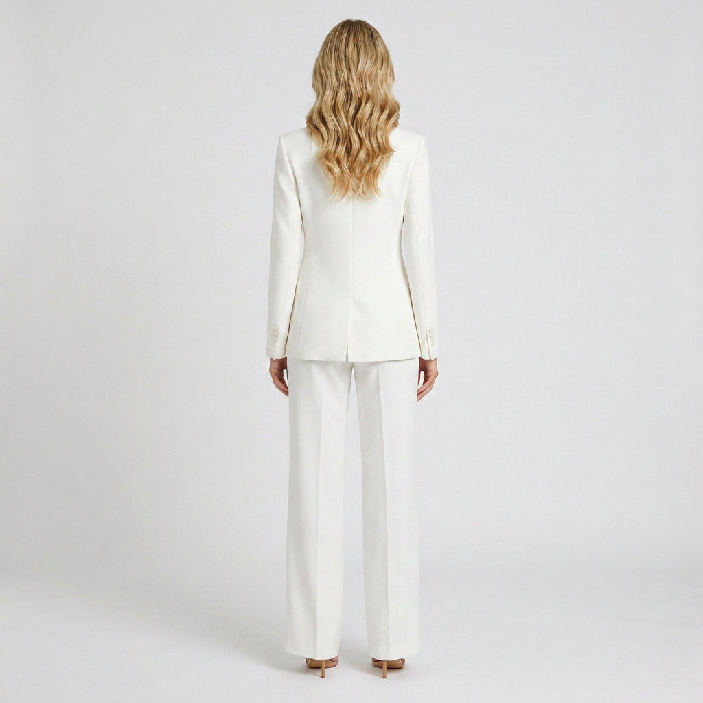 Women Two Piece Tailored Suit Set Blazer and Straight Leg Trousers Office Workwear