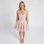 Women Mini Dress Square Neck Fit and Flare Sleeveless Occasion
