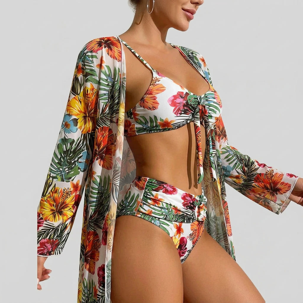 Women’s Tropical Bikini and Kimono Cover Up Set