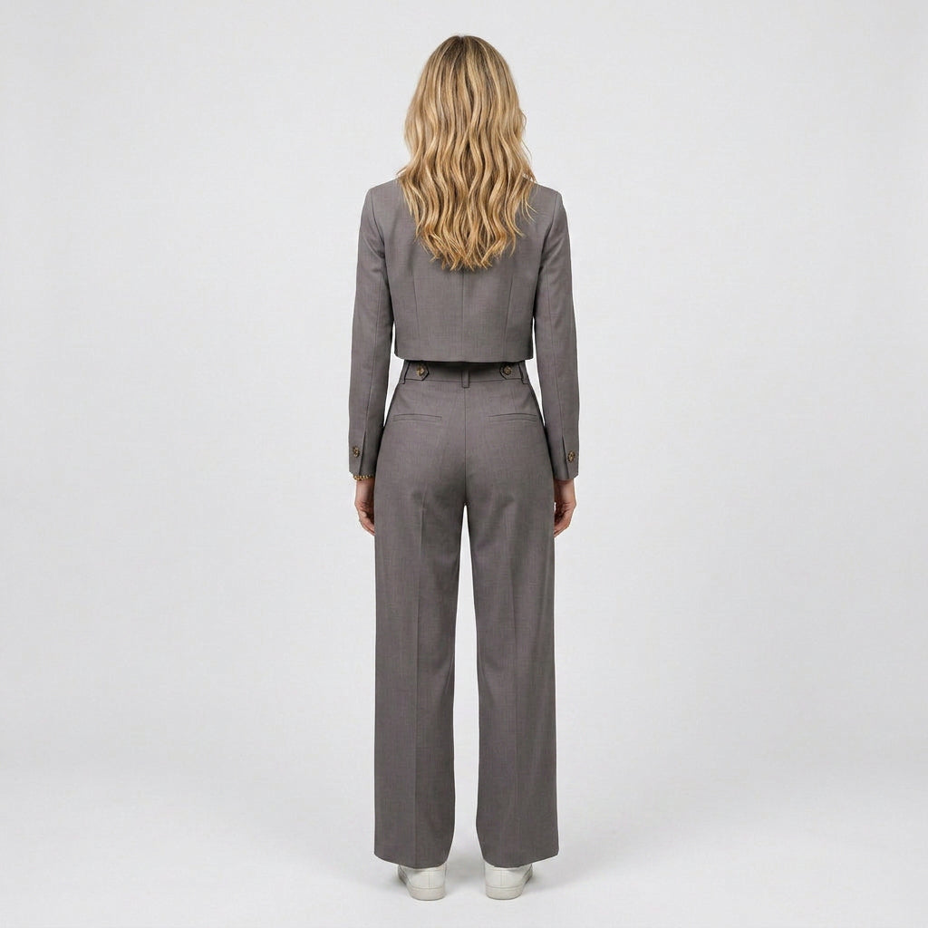 Women’s Tailored Cropped Blazer and Wide Leg Trousers Set