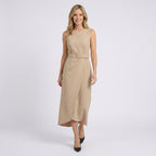 Women Midi Dress Sleeveless Draped Waist Occasion Workwear