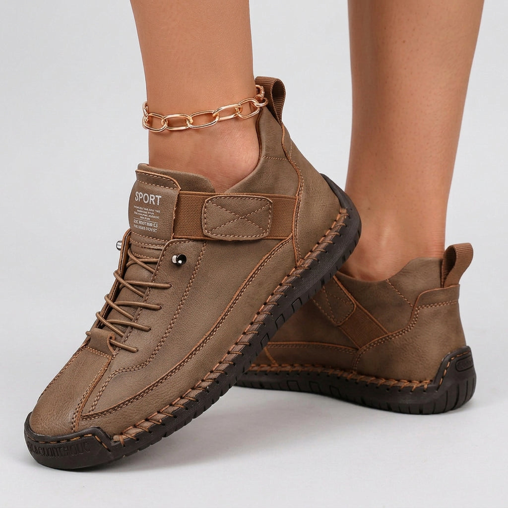 Women Leather Casual Sneakers Lace Up Comfort Shoes - Low Top Sneakers