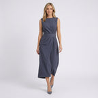 Women Midi Dress Sleeveless Draped Waist Occasion Workwear