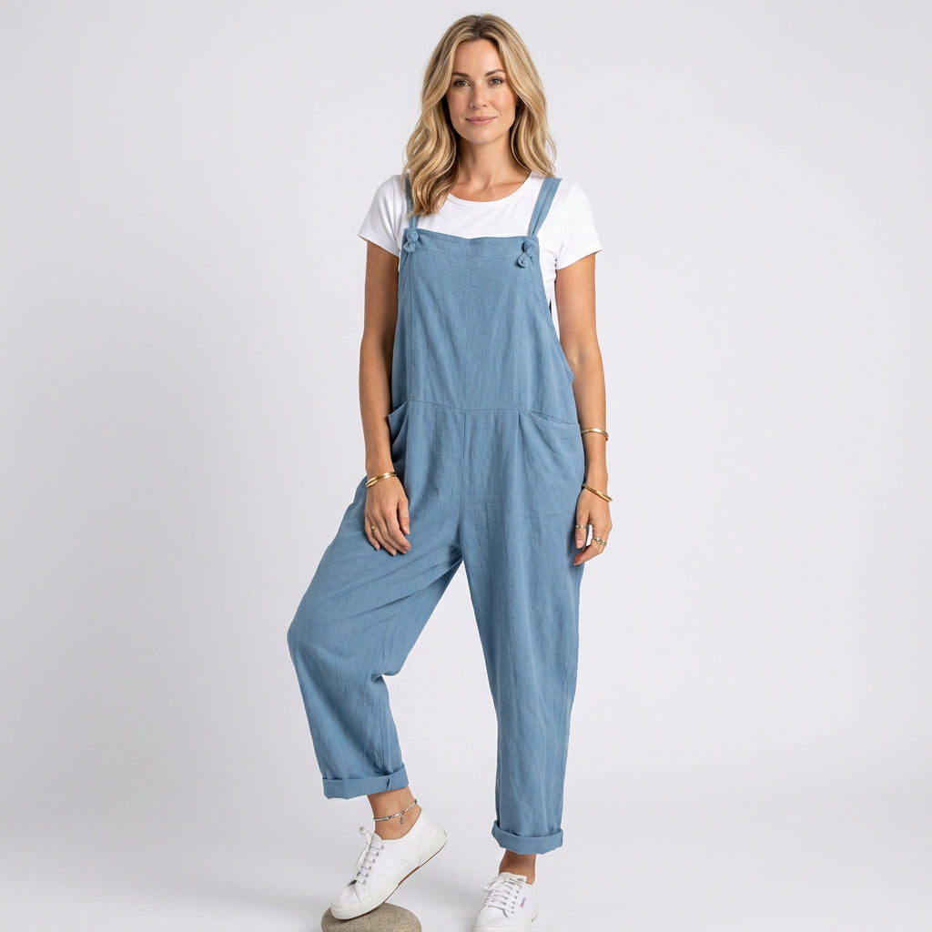 Women’s Linen Overall Jumpsuit with Wide Leg