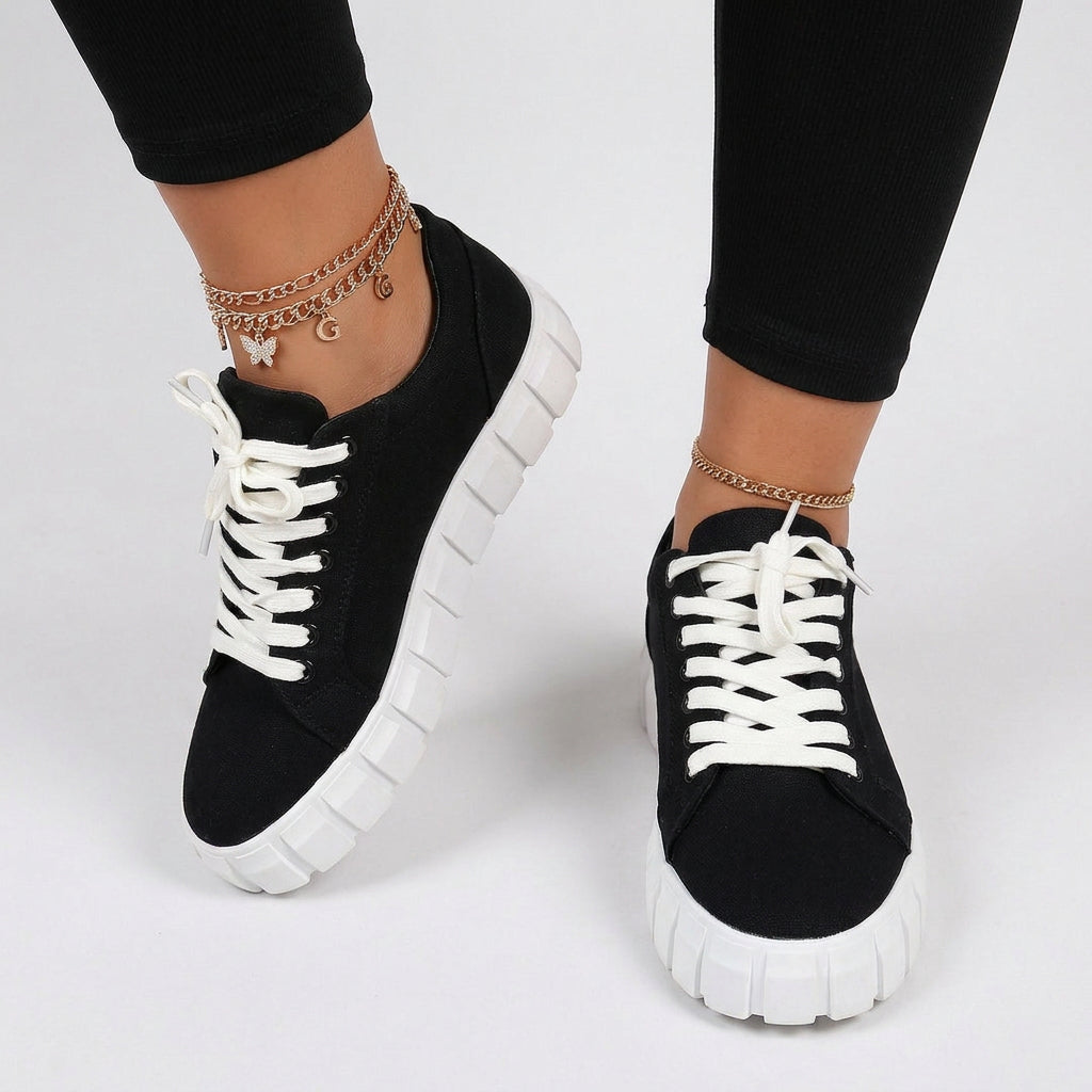 Women Platform Sneakers Lace Up Casual Shoes - Low Top Sneakers