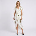 Women Floral Wrap Midi Dress - Short Sleeve Wrap Dress