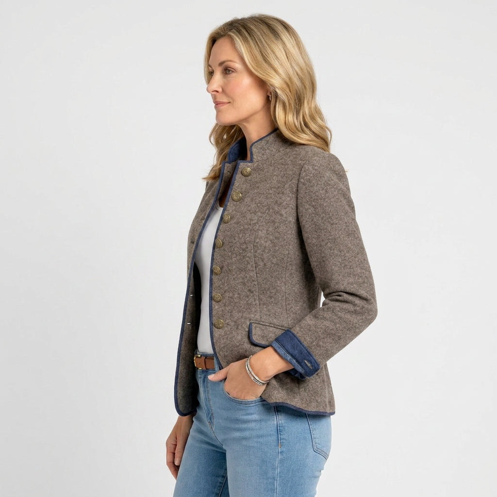 Women’s Tailored Stand Collar Jacket – Button Front Blazer Coat