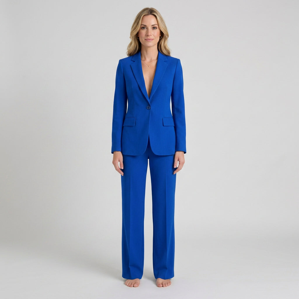 Women Two Piece Tailored Suit Set Blazer and Straight Leg Trousers Office Workwear