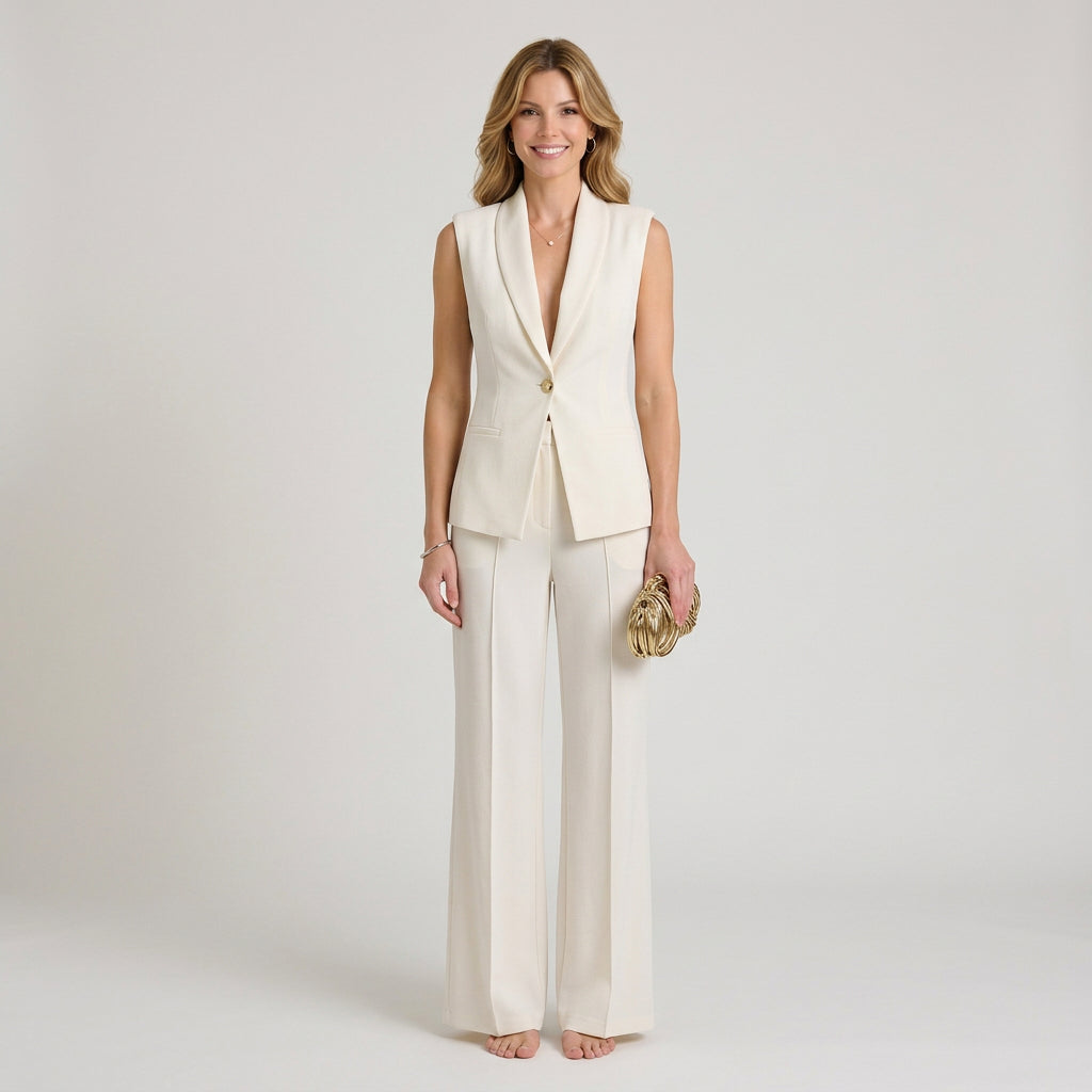 Women Two Piece Set Sleeveless Blazer Wide Leg Pants Occasion