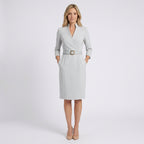 Women Midi Dress Belted Tailored Office Workwear