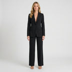 Women Two Piece Tailored Suit Set Blazer and Straight Leg Trousers Office Workwear