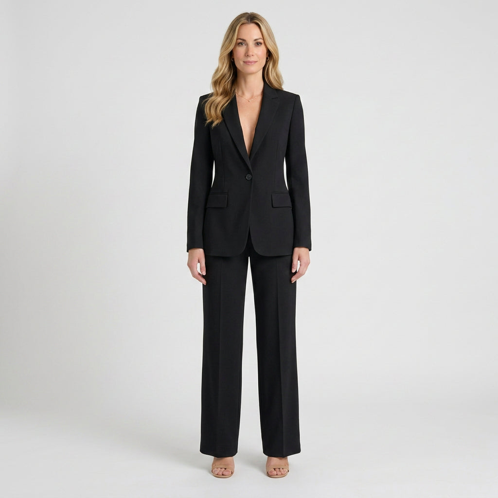 Women Two Piece Tailored Suit Set Blazer and Straight Leg Trousers Office Workwear