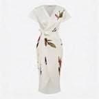 Women Floral Wrap Midi Dress - Short Sleeve Wrap Dress