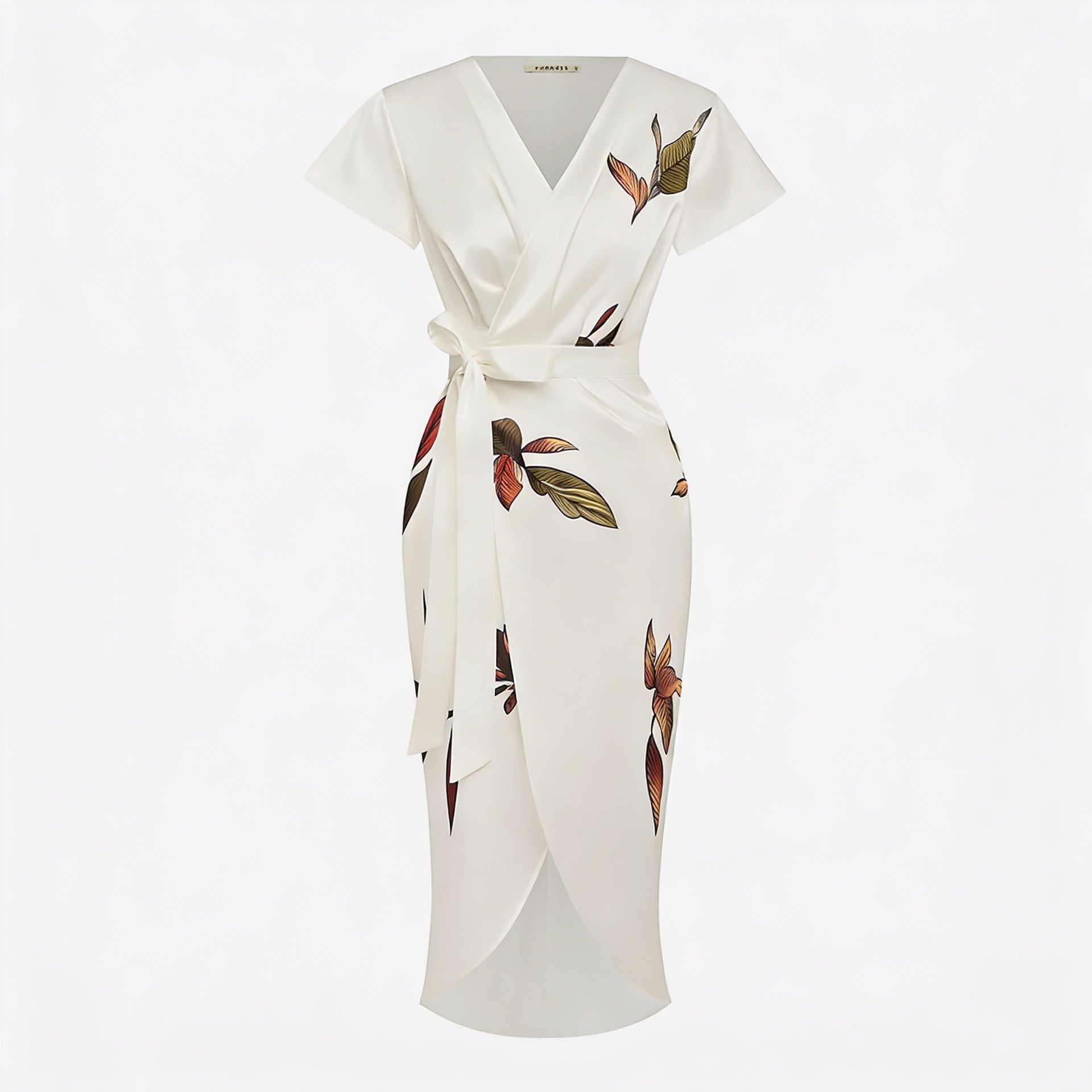 Women Floral Wrap Midi Dress - Short Sleeve Wrap Dress