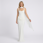 Women’s Strappy Bodycon Maxi Dress – Square Neck Long Evening Dress