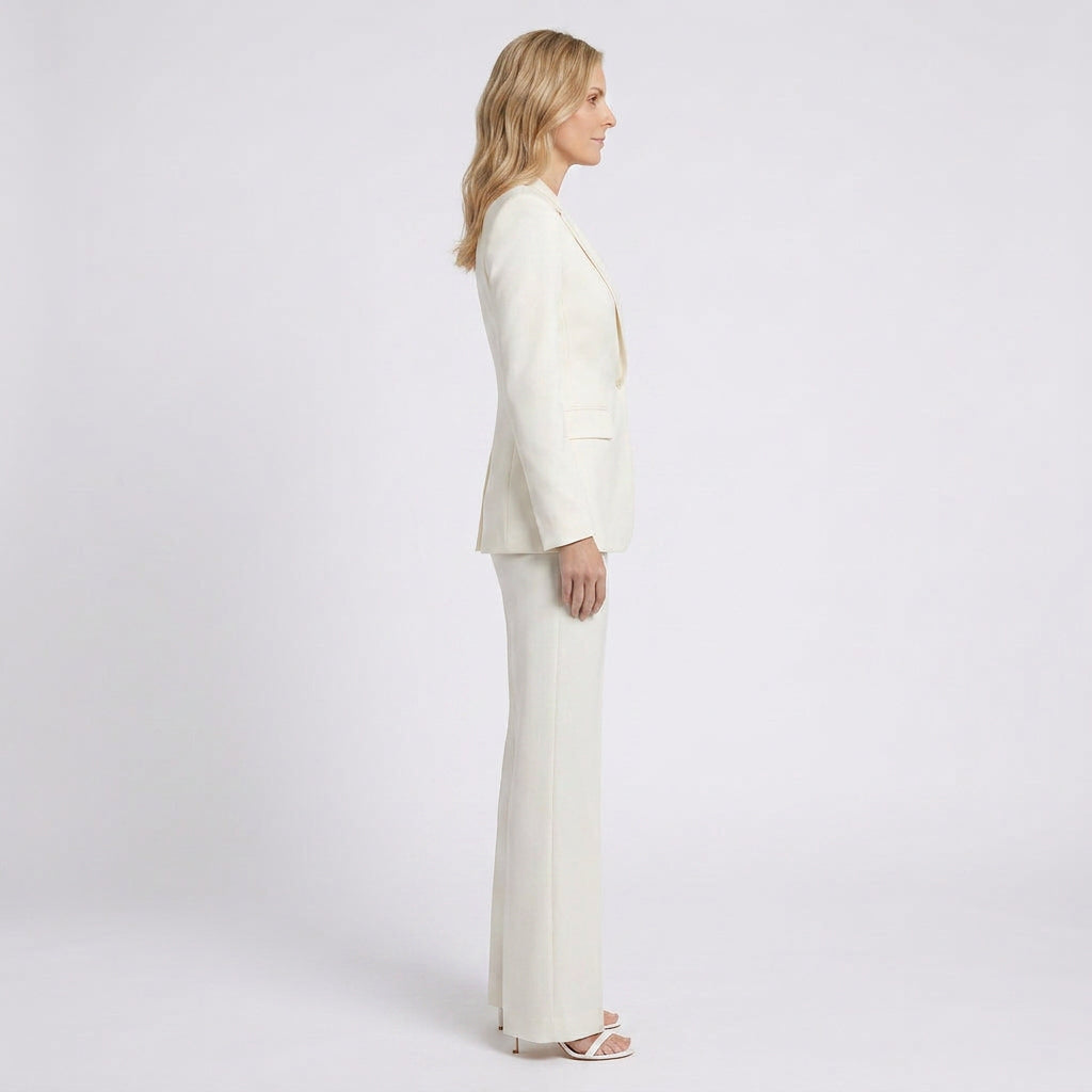 Women Two Piece Tailored Suit Set Blazer and Straight Leg Trousers - Office Wear