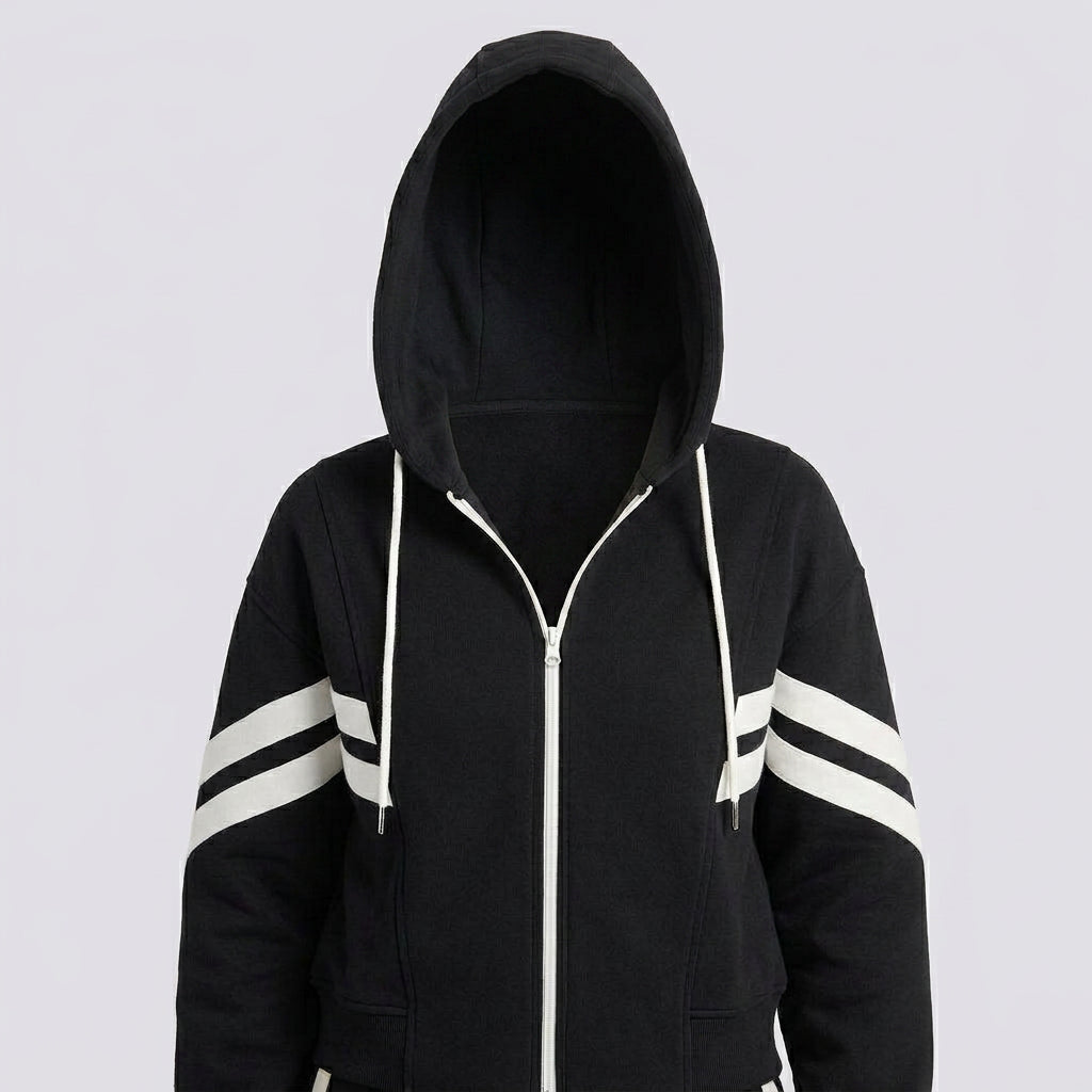 Women Two Piece Tracksuit Set - Zip Hoodie Straight Leg Pants Casual Everyday