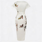 Women Floral Wrap Midi Dress - Short Sleeve Wrap Dress