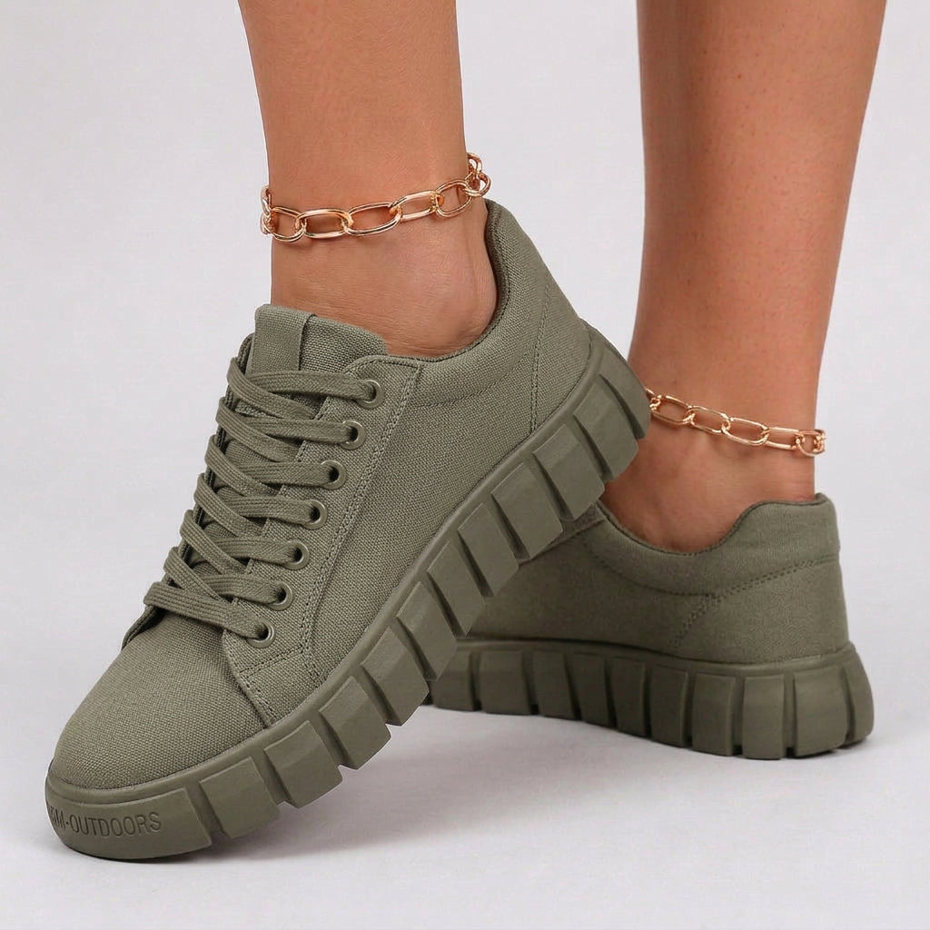 Women Platform Sneakers Lace Up Casual Shoes - Low Top Sneakers