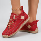 Women Leather Casual Sneakers Lace Up Comfort Shoes - Low Top Sneakers