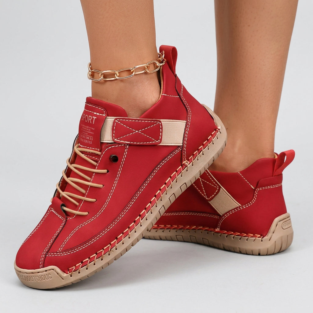 Women Leather Casual Sneakers Lace Up Comfort Shoes - Low Top Sneakers