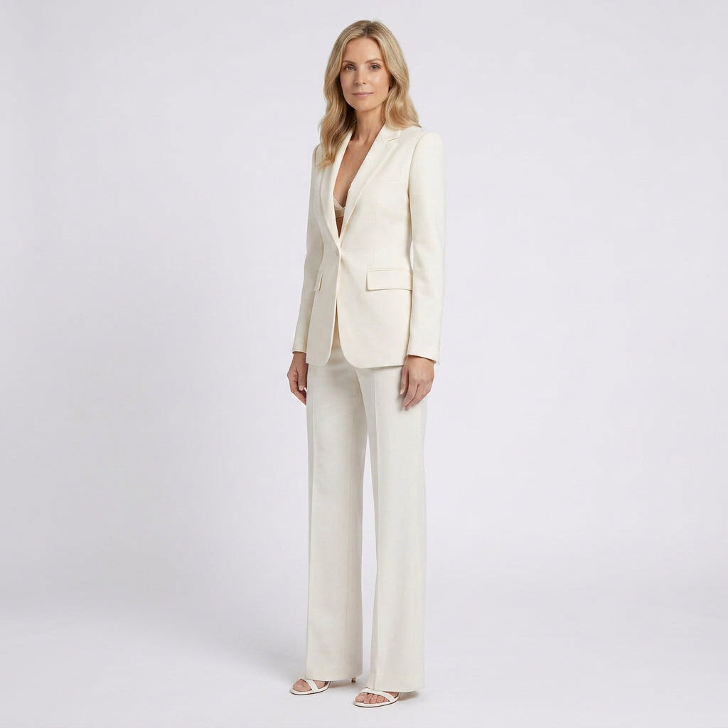 Women Two Piece Tailored Suit Set Blazer and Straight Leg Trousers - Office Wear