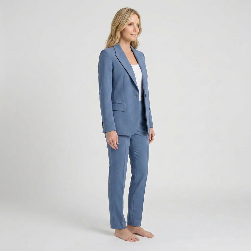 Women Two Piece Tailored Suit Set Blazer and Straight Leg Trousers