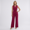 Women Sleeveless Jumpsuit V Neck Tie Waist Occasion