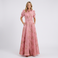 Women Maxi Shirt Dress Belted Puff Sleeve Formal Occasion