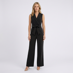 Women Sleeveless Jumpsuit V Neck Tie Waist Occasion