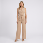 Women Sleeveless Jumpsuit V Neck Tie Waist Occasion