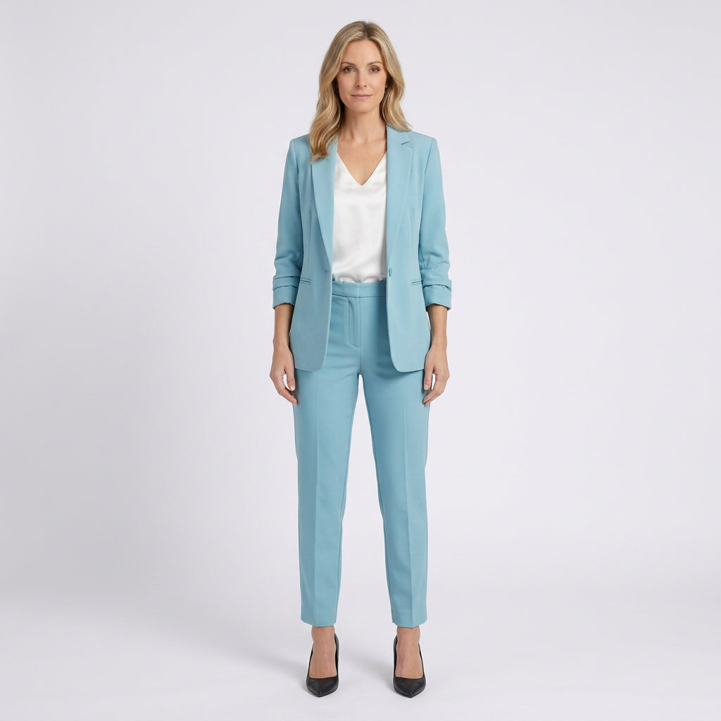 Women Tailored Blazer and Trousers Set Smart Casual Workwear