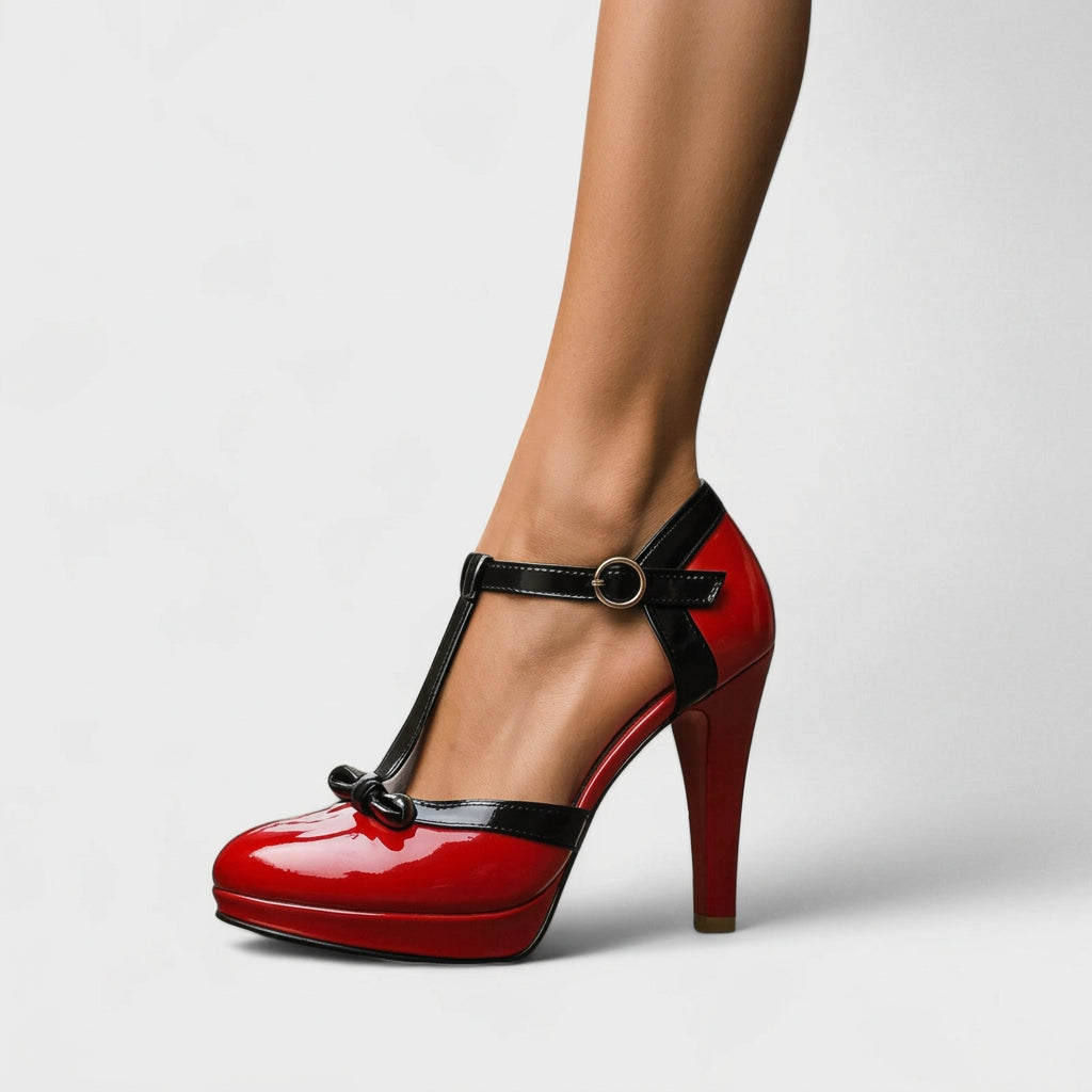 Women T Bar Heels Platform Court Shoes Occasion Party