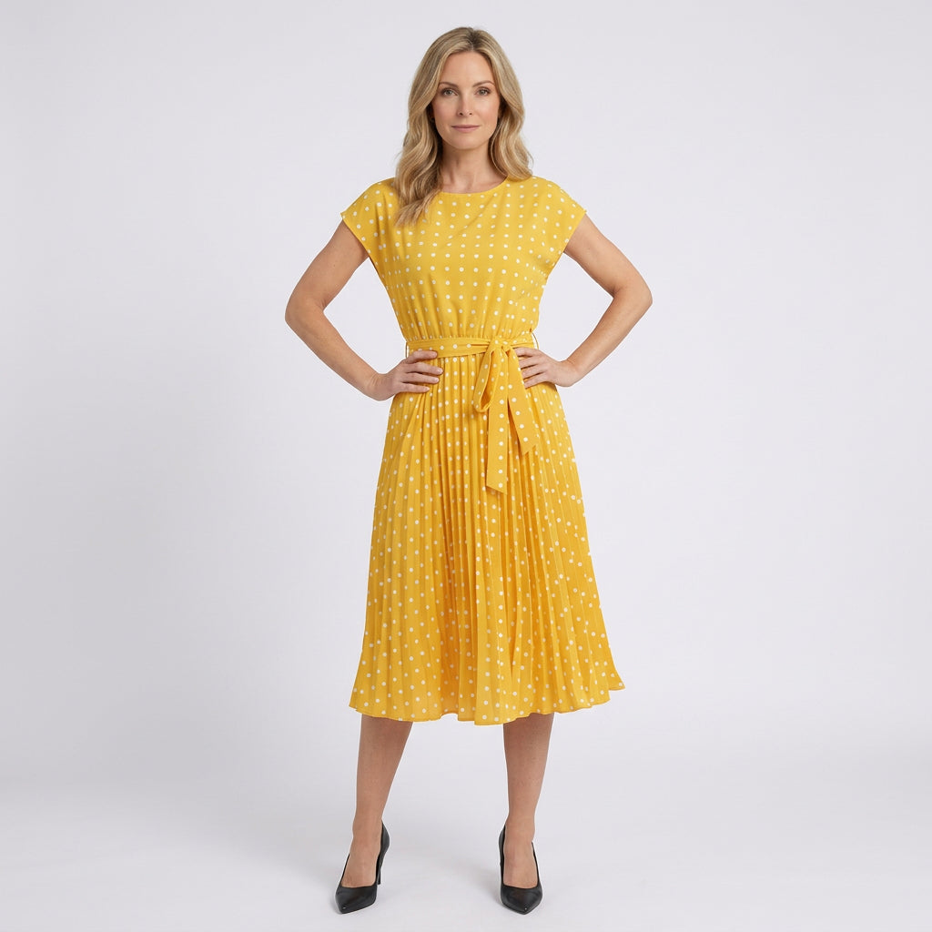 Women Polka Dot Midi Dress Short Sleeve Casual Occasion
