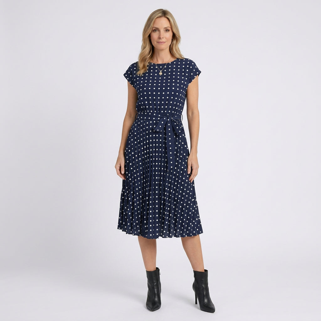 Women Polka Dot Midi Dress Short Sleeve Casual Occasion