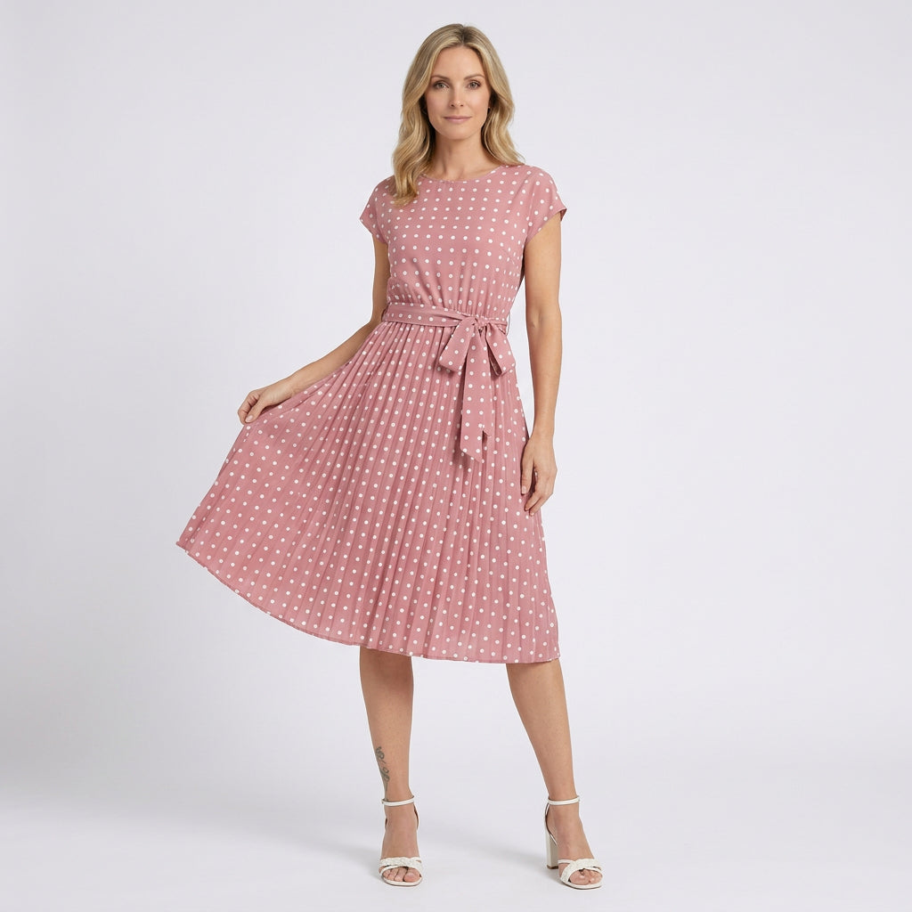 Women Polka Dot Midi Dress Short Sleeve Casual Occasion