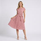 Women Polka Dot Midi Dress Short Sleeve Casual Occasion